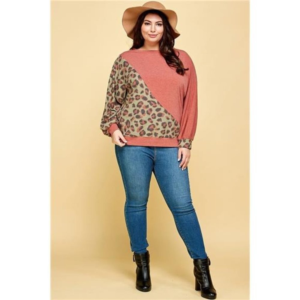 Cute Animal French Terry Brush Contrast Print Pullover Top- Made in USA- Plus